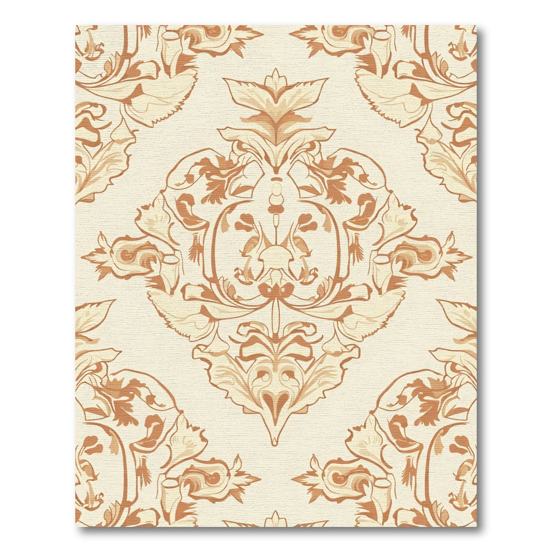 Ornate Beige and Brown Damask Scroll Rug