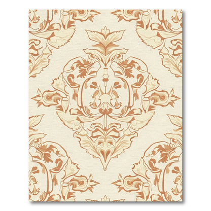 Ornate Beige and Brown Damask Scroll Rug