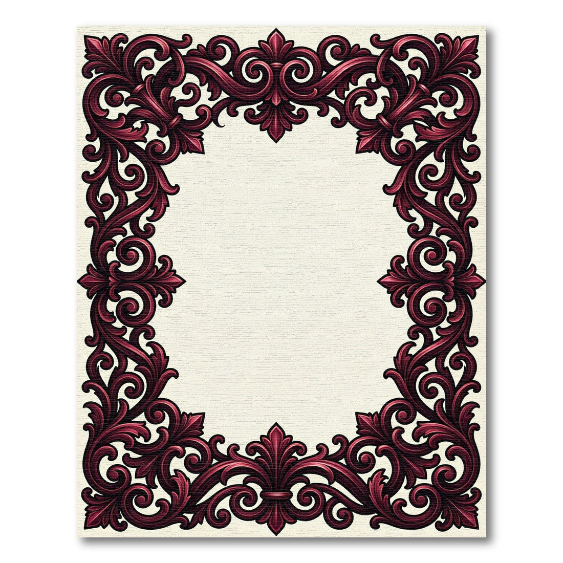 Elegant Maroon Baroque Scroll Border Rug