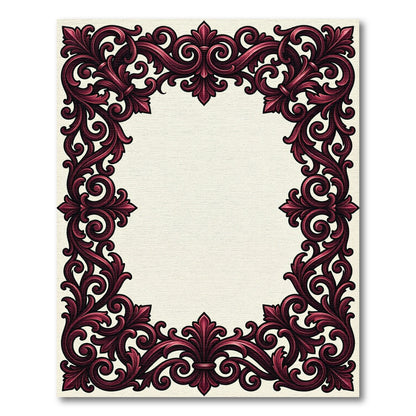 Elegant Maroon Baroque Scroll Border Rug