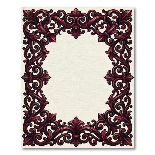 Elegant Maroon Baroque Scroll Border Rug