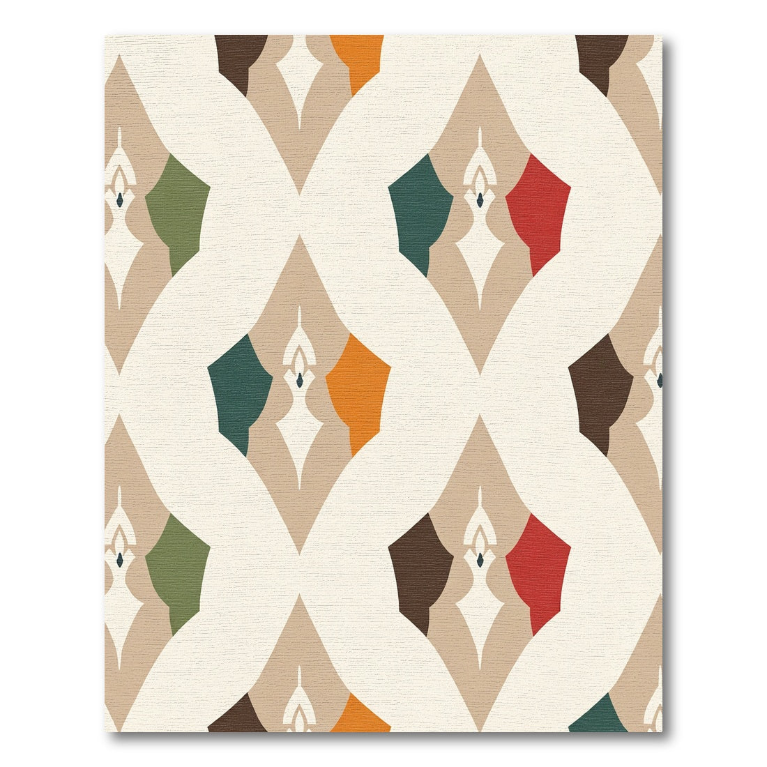 Abstract Cream Geometric Teal Medallion Rug