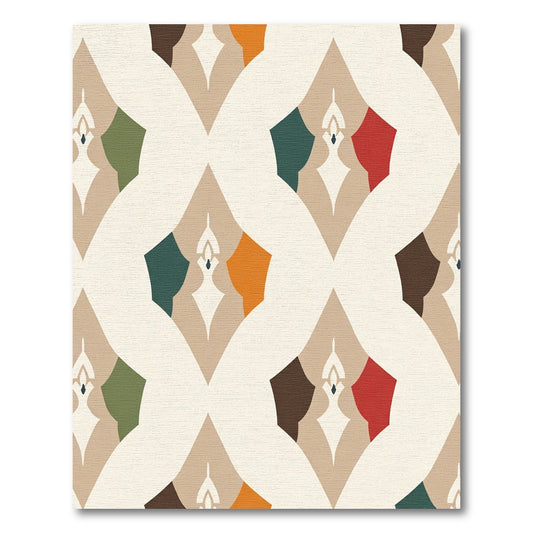Abstract Cream Geometric Teal Medallion Rug
