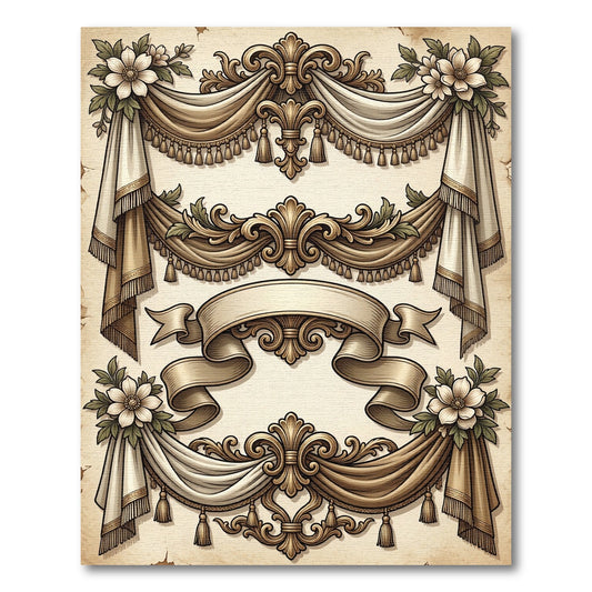Ornate Golden Draping Floral Scroll Rug
