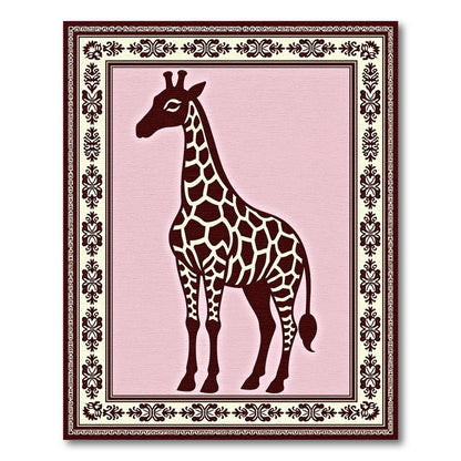 Brown Giraffe Pink Border Floral Rug