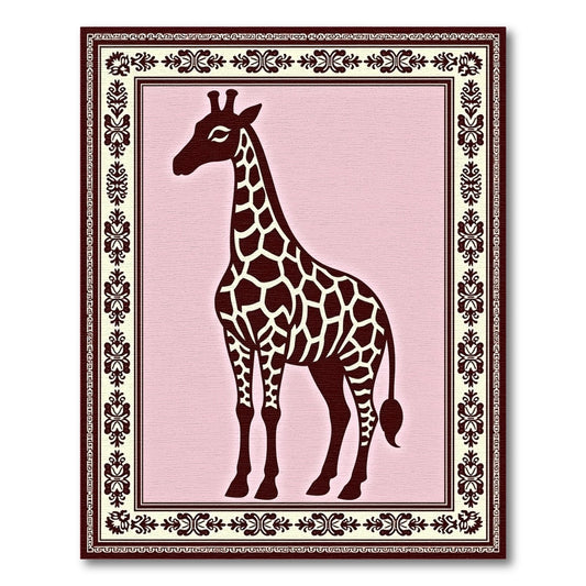 Brown Giraffe Pink Border Floral Rug