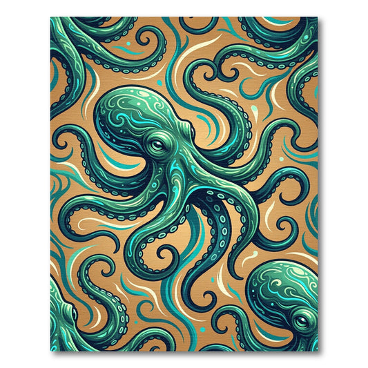 Elegant Teal Octopus Swirl Art Rug