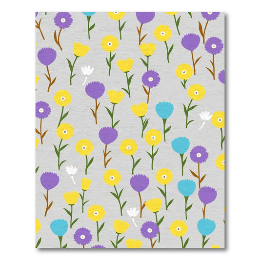 Whimsical Yellow Purple Blue Floral Field Rug
