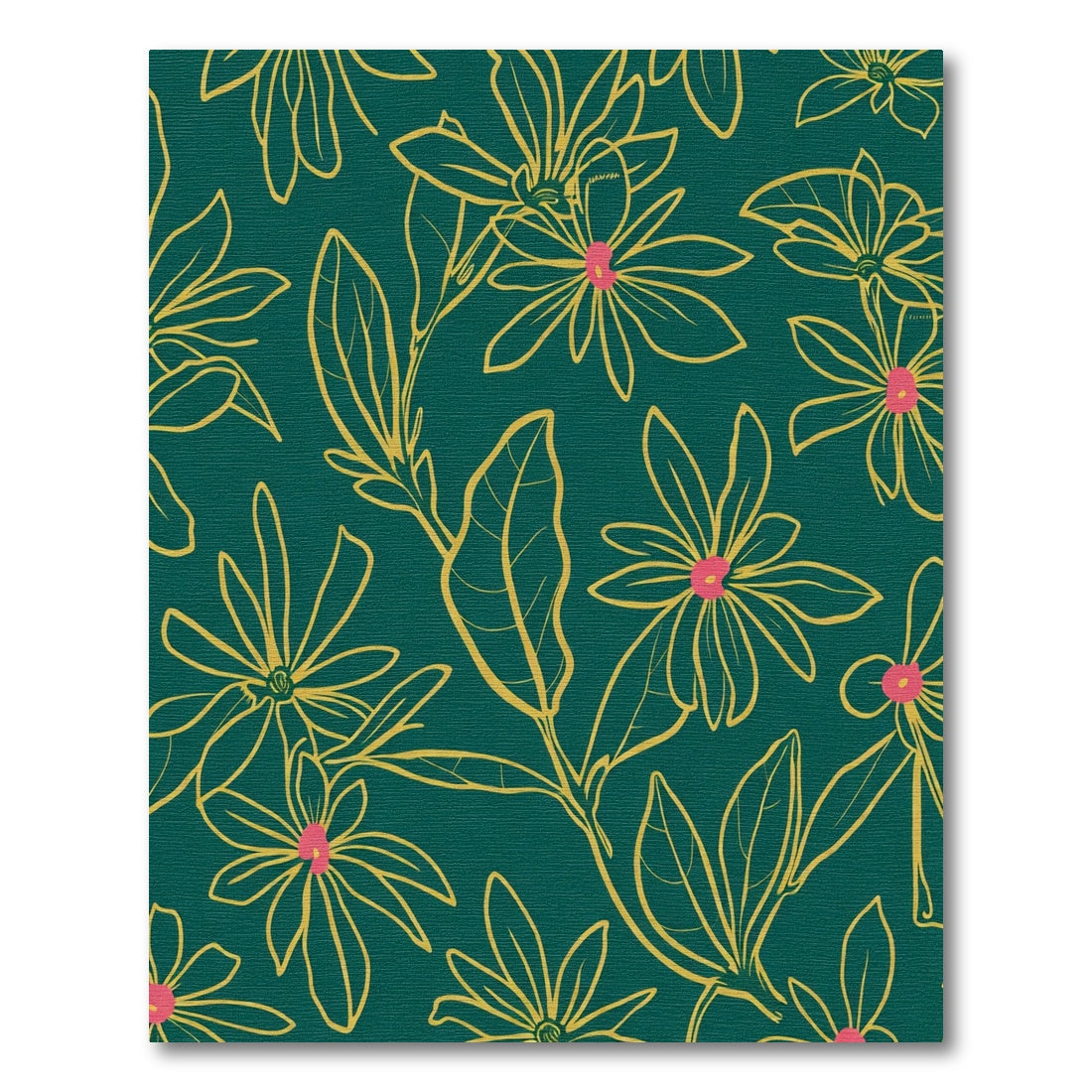 Teal Gold Outline Floral Bloom Rug