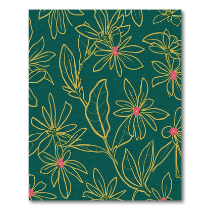 Teal Gold Outline Floral Bloom Rug