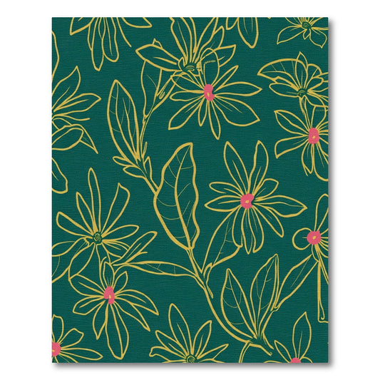 Teal Gold Outline Floral Bloom Rug