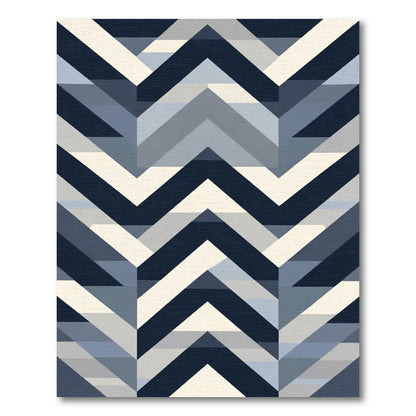 Navy Blue Geometric Chevron Angles Rug