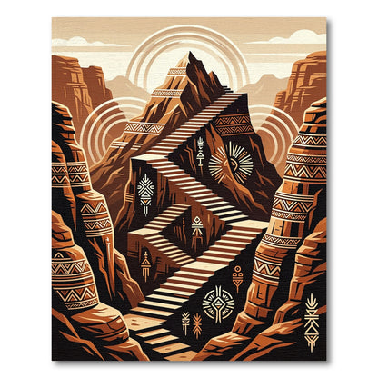 Earthy Terracotta Mountain Staircase Geometric Rug