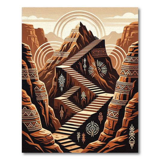 Earthy Terracotta Mountain Staircase Geometric Rug