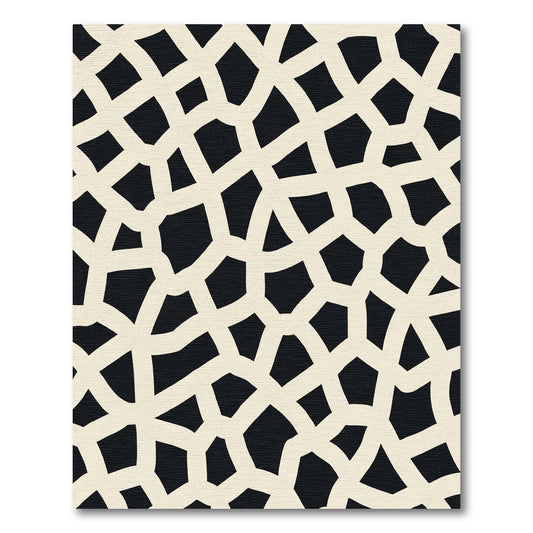 Organic Black White Interlocking Forms Rug