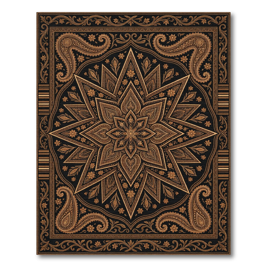 Earthy Bronze Ornate Star Floral Tapestry Rug