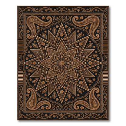 Earthy Bronze Ornate Star Floral Tapestry Rug