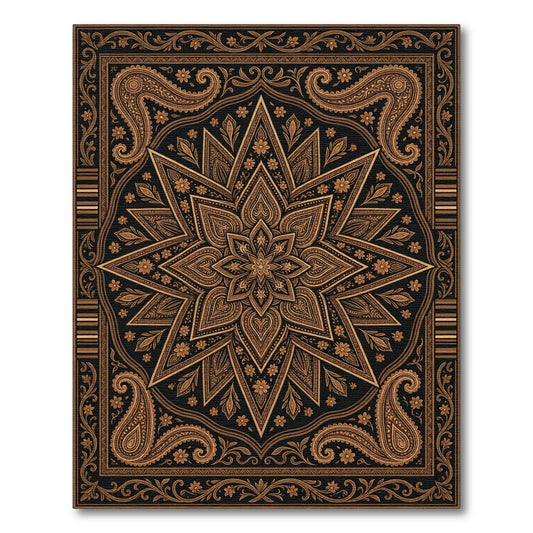 Earthy Bronze Ornate Star Floral Tapestry Rug
