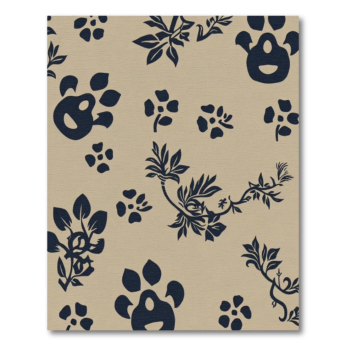 Navy Botanical Paw Print Meadow Rug