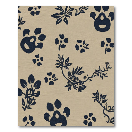 Navy Botanical Paw Print Meadow Rug
