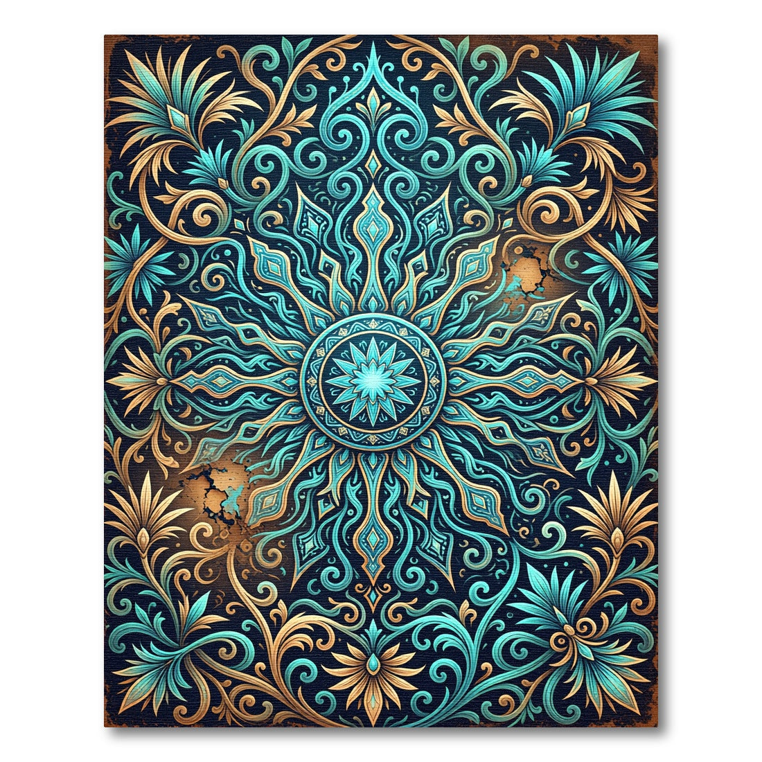 Grand Teal Gold Ornate Medallion Rug