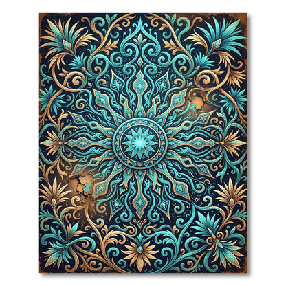 Grand Teal Gold Ornate Medallion Rug