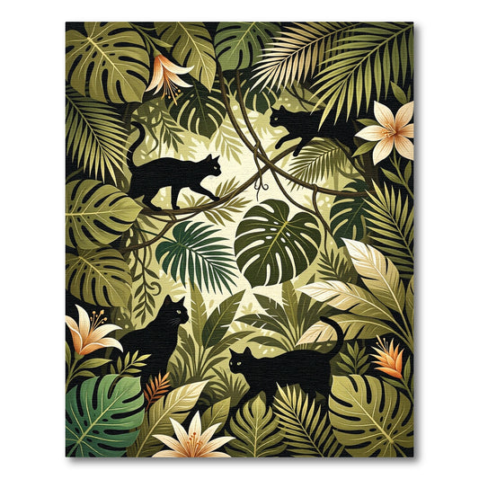 Jungle Black Cats Lush Foliage Rug
