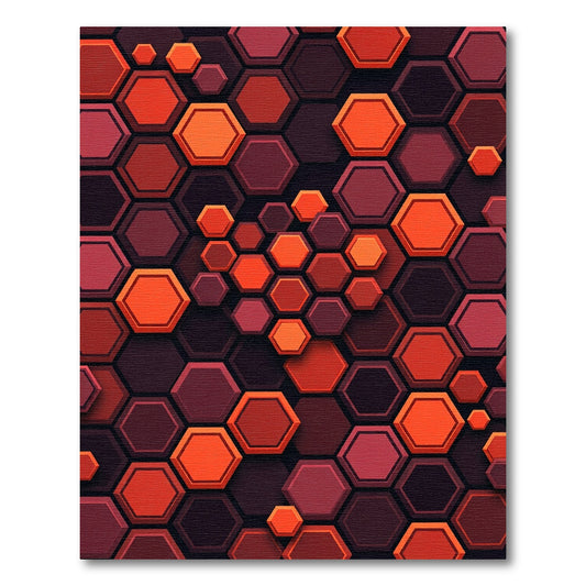 Crimson Orange Hexagon Tessellation Rug