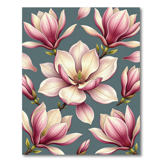 Elegant Pink Magnolia Floral Botanical Rug