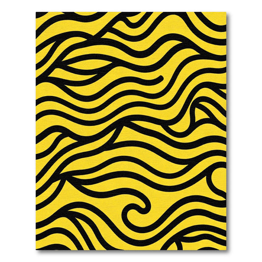 Bold Yellow Black Wavy Lines Rug