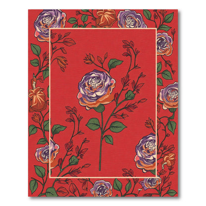 Vintage Red Rose Garden Arrangement Rug