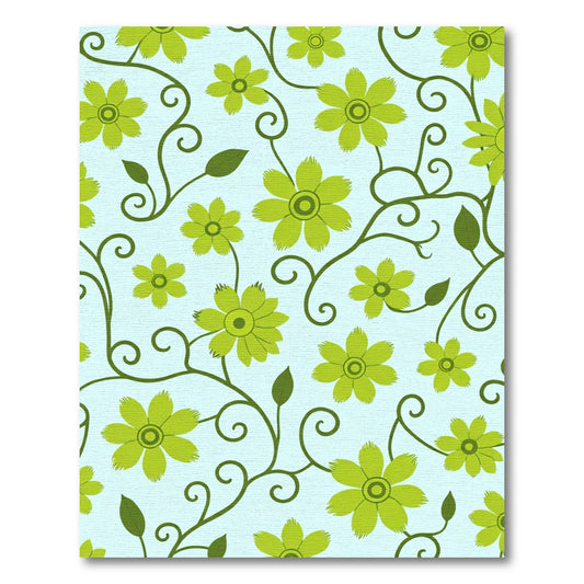 Bright Green Floral Vine Scroll Rug