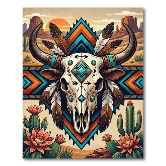 Southwestern Bull Skull Boho Diamond Rug