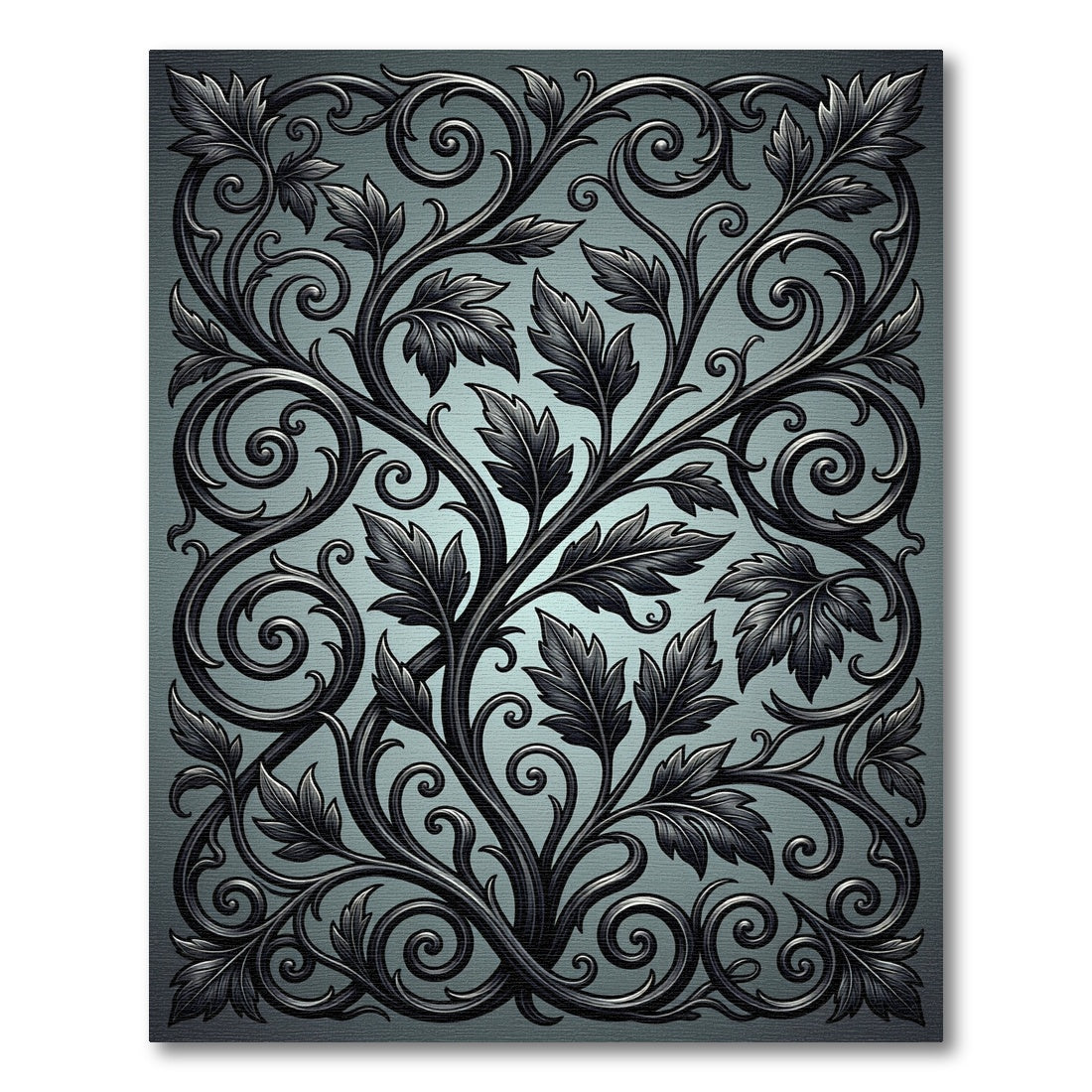 Dark Gray Ornate Scroll Foliage Rug