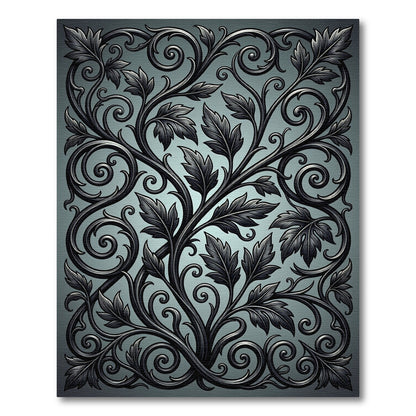 Dark Gray Ornate Scroll Foliage Rug