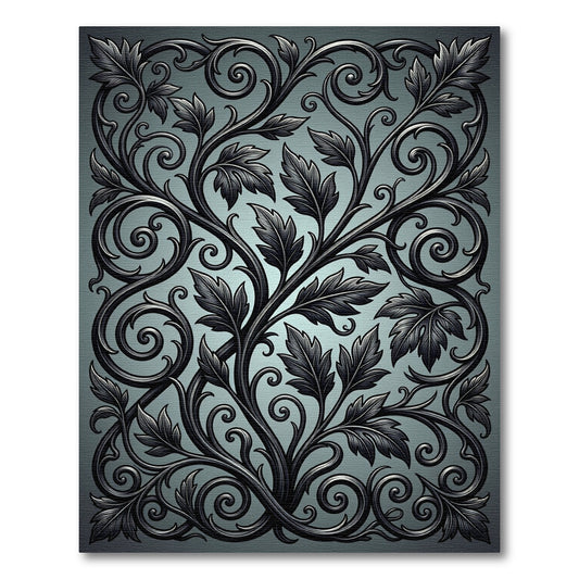 Dark Gray Ornate Scroll Foliage Rug