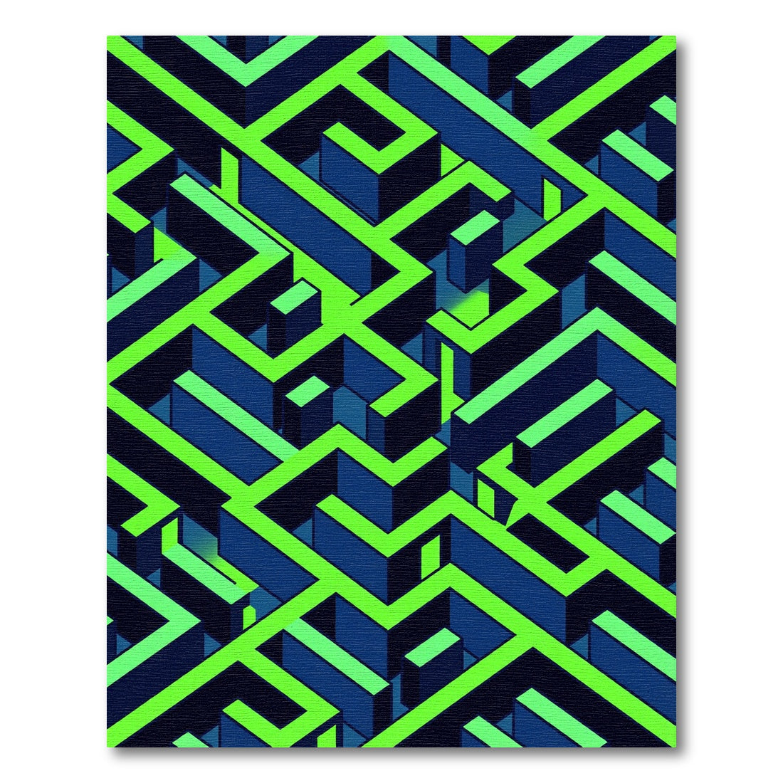 Neon Green Modern Isometric Maze Rug