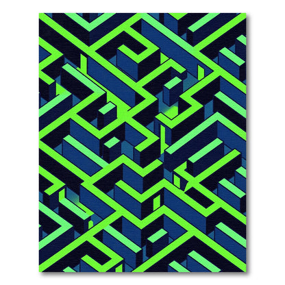 Neon Green Modern Isometric Maze Rug