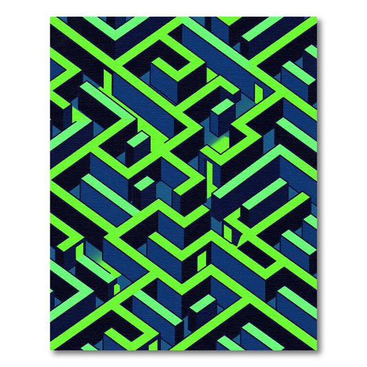 Neon Green Modern Isometric Maze Rug