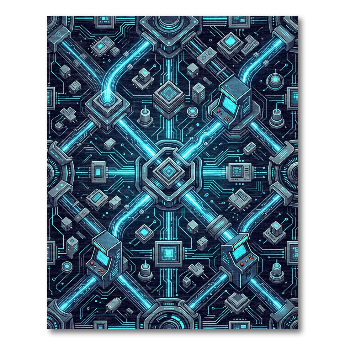Neon Cybernetic Circuitry Glow Gaming Grid Rug