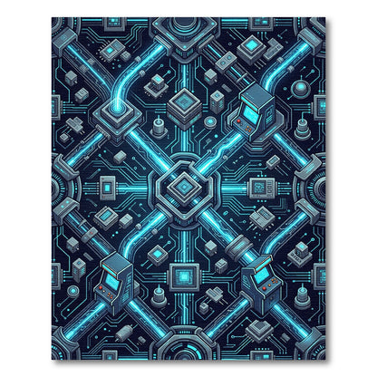 Neon Cybernetic Circuitry Glow Gaming Grid Rug