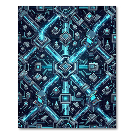 Neon Cybernetic Circuitry Glow Gaming Grid Rug