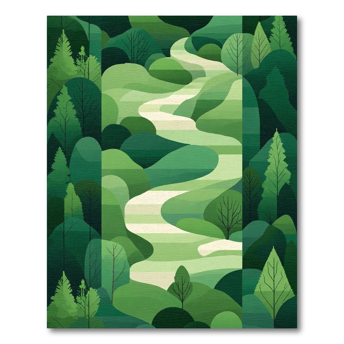 Verdant Green Forest River Landscape Rug