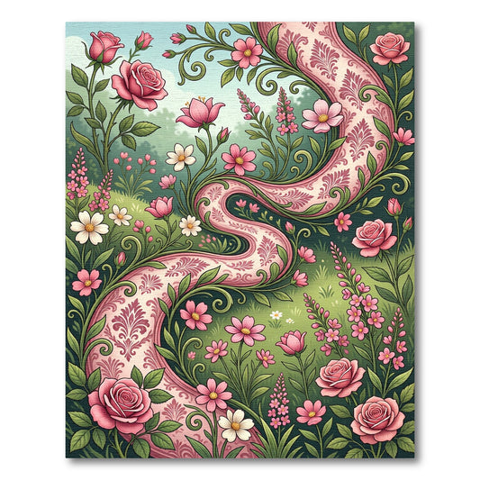 Pink Rose Damask Botanical Meadow Rug