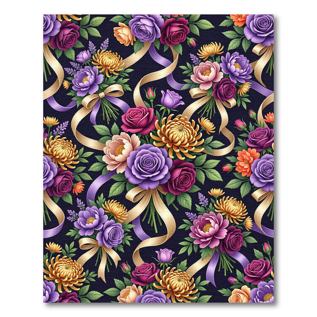 Vibrant Floral Bouquet with Golden Ribbons Rug