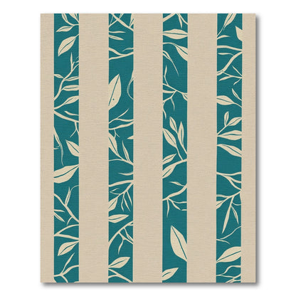 Teal Beige Leaf Branch Stripe Rug
