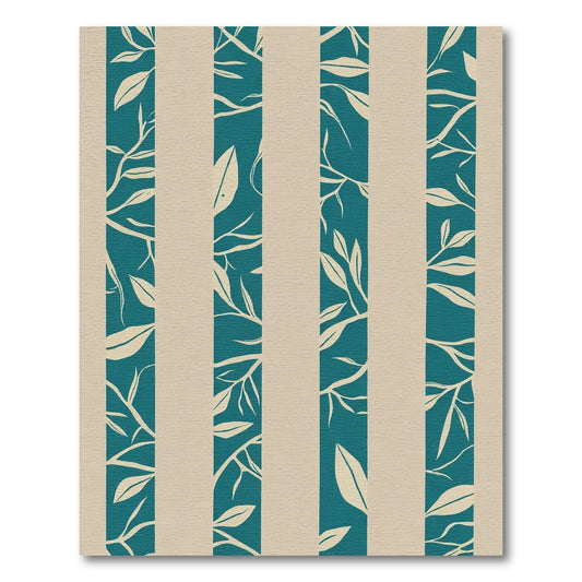 Teal Beige Leaf Branch Stripe Rug