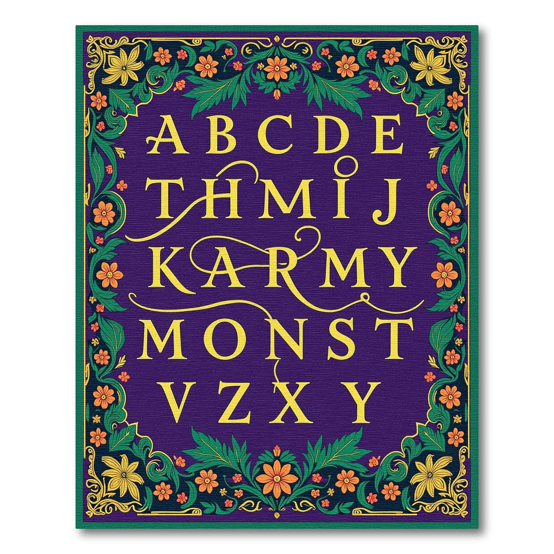 Gilded Floral Alphabet Garden Rug