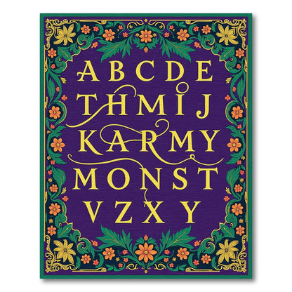 Gilded Floral Alphabet Garden Rug