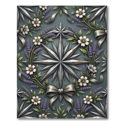 Rustic Silver Compass Lavender Floral Wreath Rug